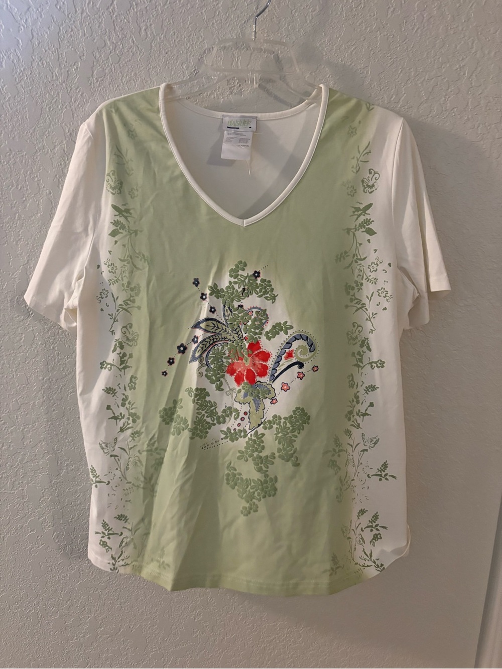 Soft V-Neck Floral Print Top - Green & White by Basler